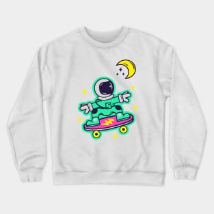 Space Man On Board Skateboarding On Space Crewneck Sweatshirt